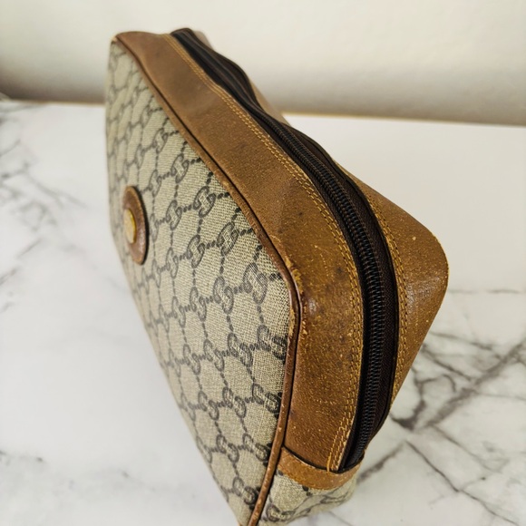 Vintage Gucci GG Plus Monogram Canvas and Leather Vanity Zipper Pouch - Picture 3 of 16